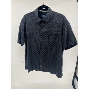 Nat Nast Luxury Originals Mens Large Silk Cotton Navy Zigzag Short Sleeve Shirt